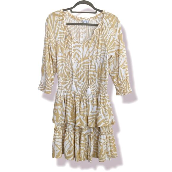 Patrons of Peace June Print Dress Ruffle Tiered 3/4 Sleeve Medium - Picture 1 of 8